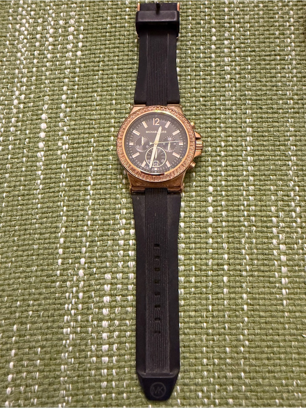 Michael Kors Rose Gold Case with Black Dial and Black Silicone Strap Watch
